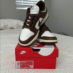 Women’s Nike Dunk Low Brown and White Sneakers